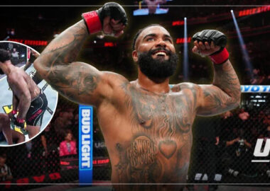 Gable Steveson celebrates his first round TKO win in his UFC debut at UFC 329, managed by First Round Management