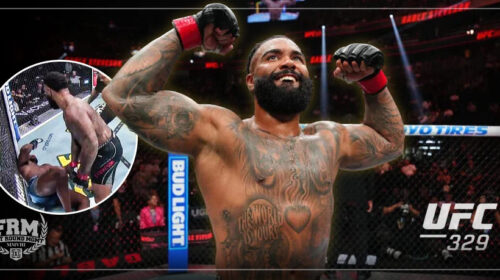Gable Steveson celebrates his first round TKO win in his UFC debut at UFC 329, managed by First Round Management