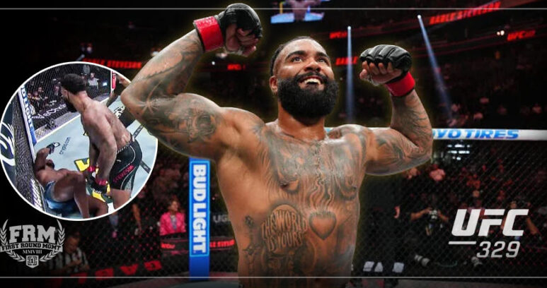 Gable Steveson celebrates his first round TKO win in his UFC debut at UFC 329, managed by First Round Management